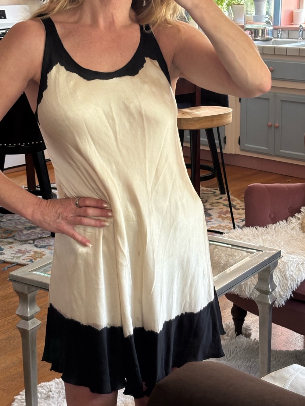 Sleek Two-Tone Black & Cream Silk Slip Dress